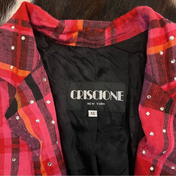Criscione Vintage Pink Plaid Flannel Crystal Blazer Women’s Medium - Picture 9 of 10